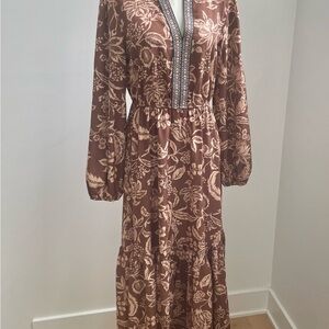 Elegant Brown Floral Maxi Dress
